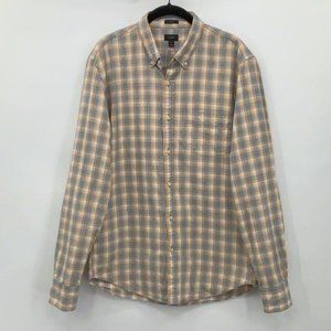 J Crew Men's Slim Fit  Gingham Plaid 100% Cotton Long Sleeve Shirt Size M
